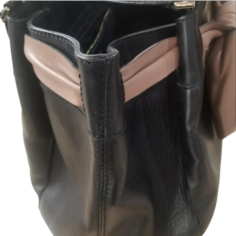 VALENTINO GARAVANI Black Leather Aphrodite Bow Tote w/Belted Tan Leather Bow